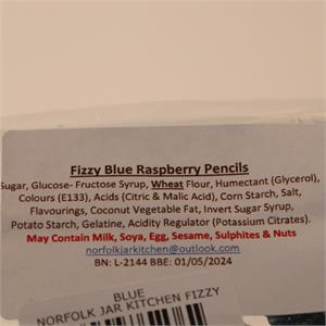 Norfolk Jar Kitchen Fizzy Blue Raspberry Pencils Sweet Bag